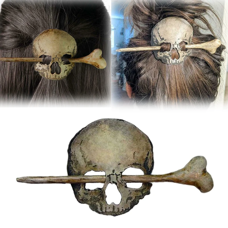 

Halloween Hairpin Punk Skull Hair Pin Stick Slide With Faux Bone For Women Halloween Party Cosplay Props Hair Accessories