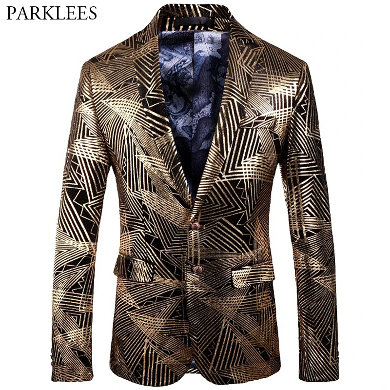 

Bronzing Blazer Mens Stage Nightclub Dj Men Blazers Suit Party Dance Men Blazer Jacket Two Button Slim Fit Male Blazer Masculino