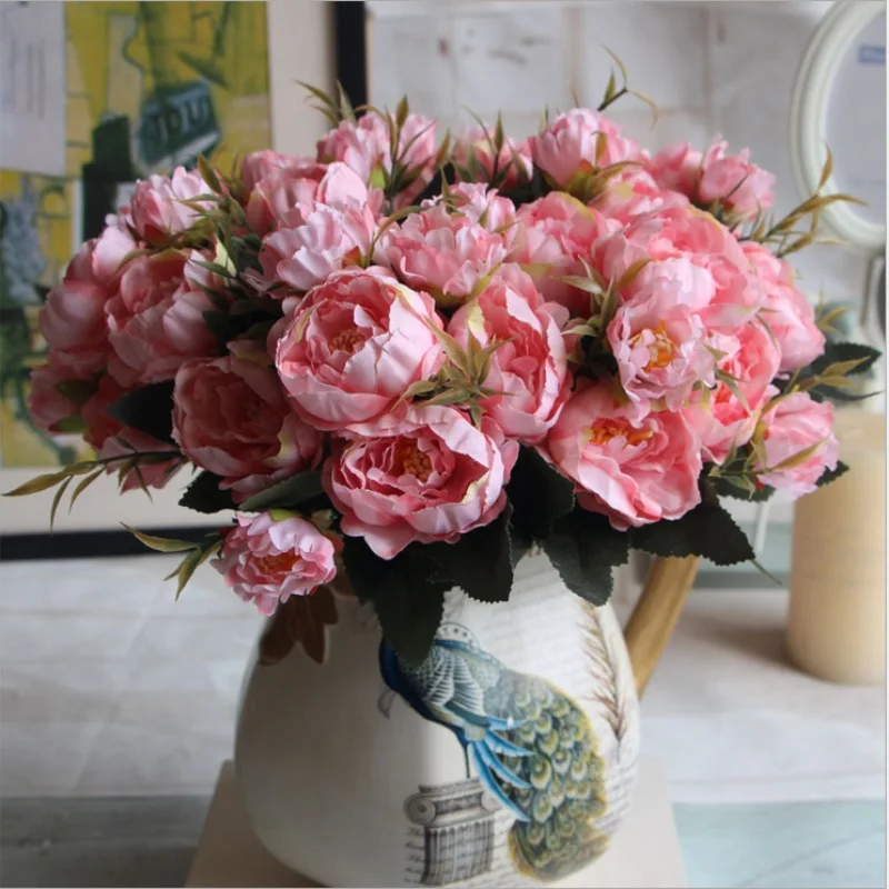 8 head Artificial Silk Peony Flower Bouquet For Home Wedding Decoration European Cheap Vase Table Arrangement Fake Rose Flowers | Дом и сад