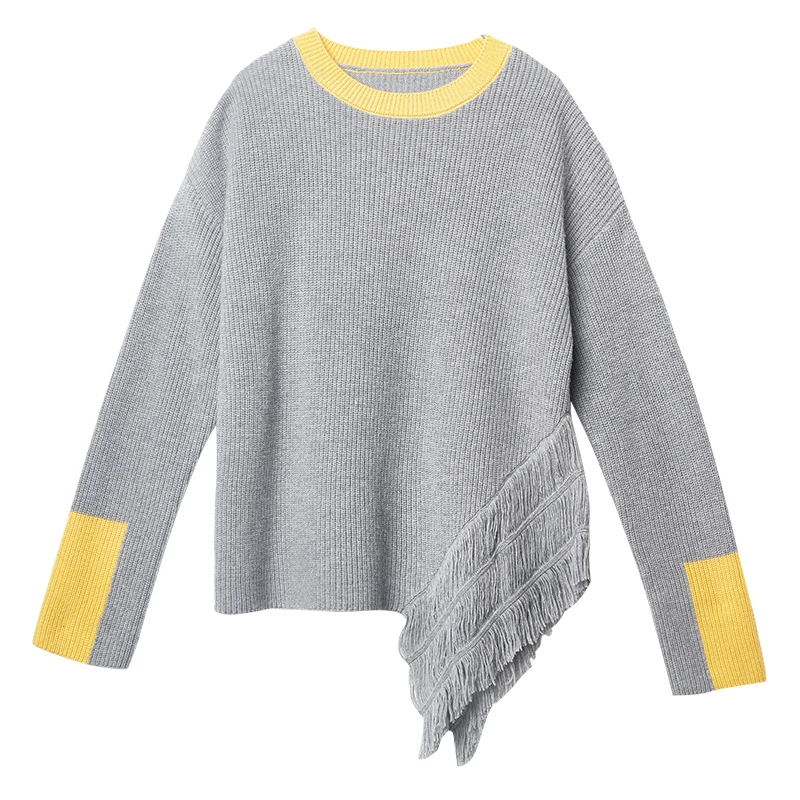 

CHERICOM new casual commuter sweater women's loose round neck color matching wool sweater 238012