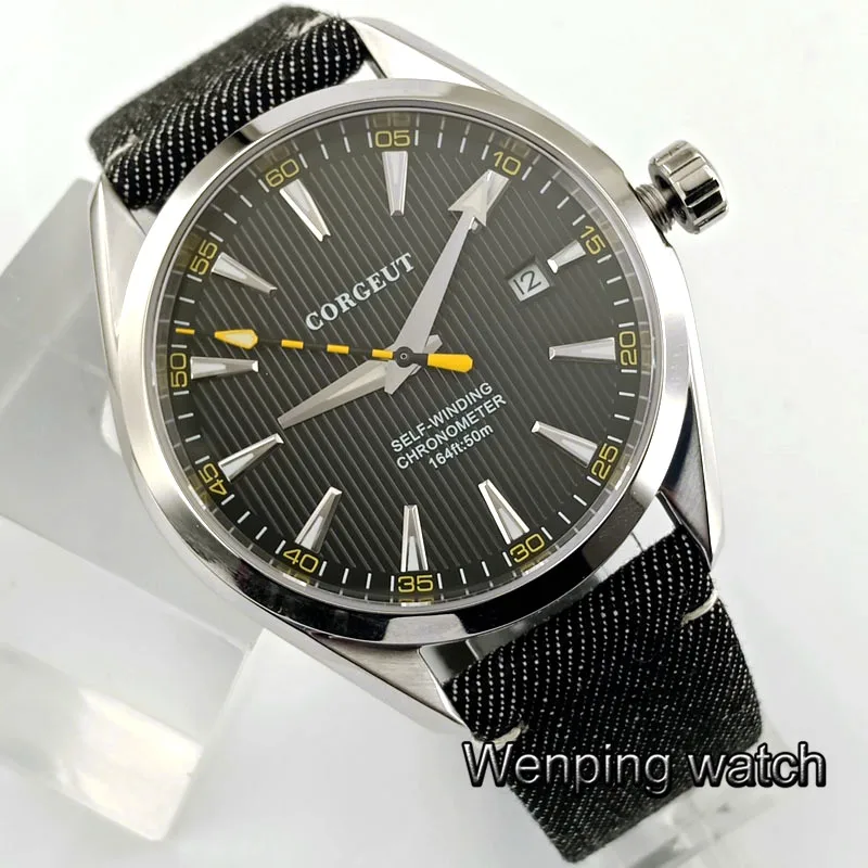 Модный топовый бренд Corgeut 41 мм серебристый чехол сапфировое стекло черный