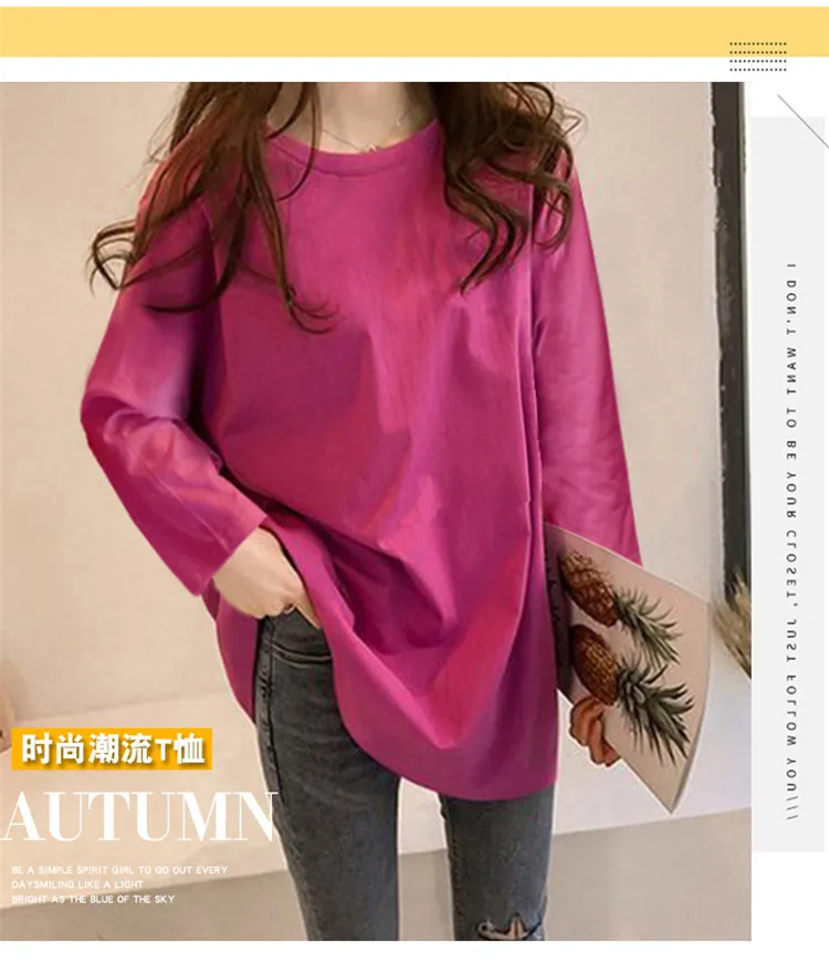 

European Goods gang feng Ins Long Sleeve T-shirt Female Early Spring Korean Versatile Western Style Mid-Length Loose and