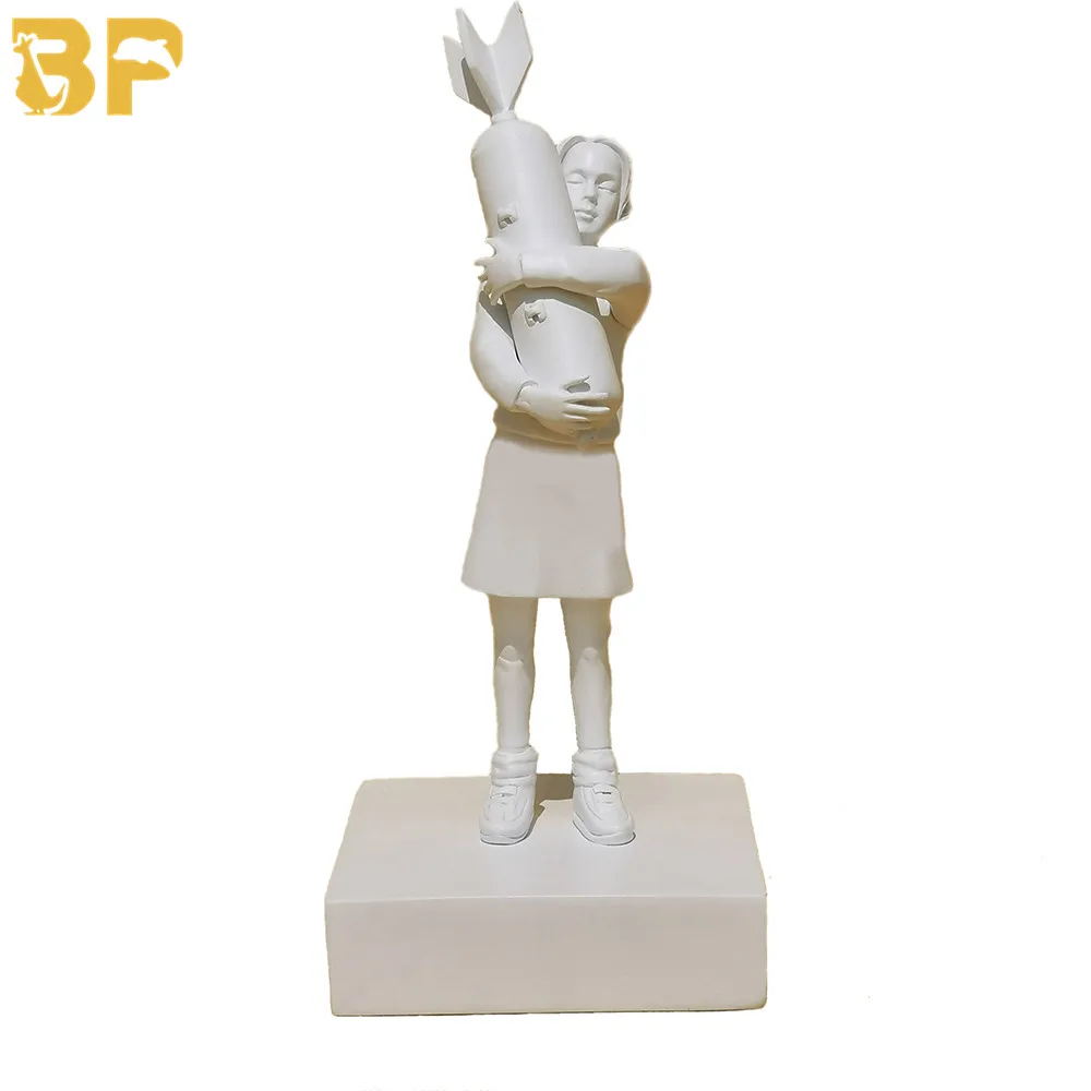 

Modern Art Luxurious White Bomb Hugger Banksy Bomb Girl Street Art Resin Statue Creative Home Best Present