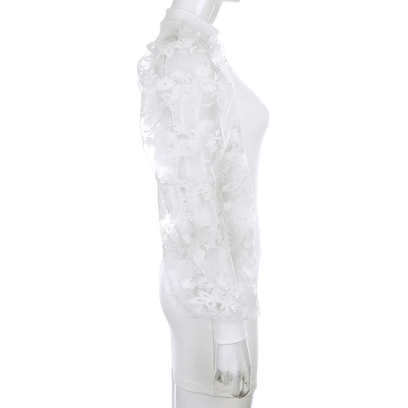 

2021 new women's sexy lace stitching puff sleeve slim dress