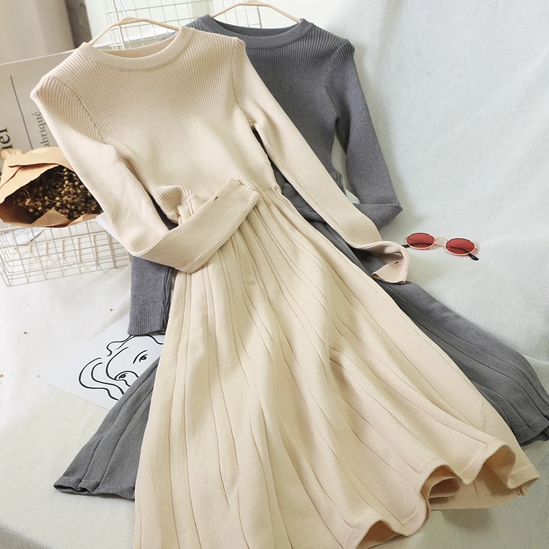 Новинка 2019 модная женская одежда вязаное платье осень 9105 свитер платья|Женские