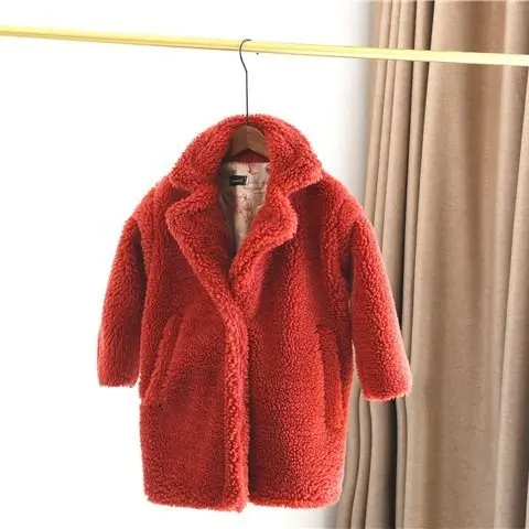 wine red Новая зимняя детская одежда мягкая искусственная овечка для девочек, пальто из овчины детская теплая шерстяная куртка с искусственным мехом для девочек, верхняя одежда Q470 - Color: wine red
