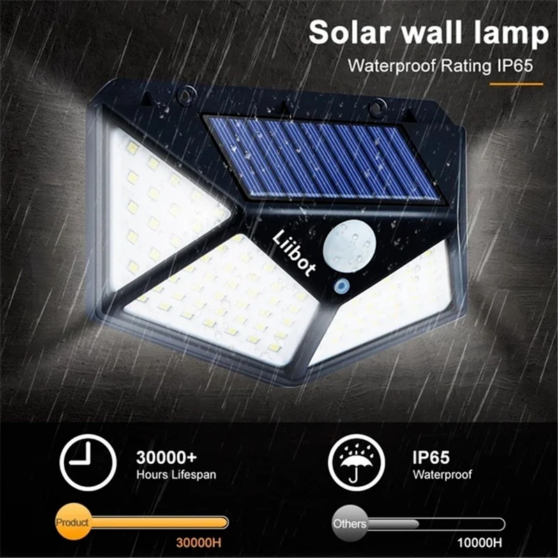 

Outdoor Garden Decor with Powerful LED Solar Light Daylight 100 LED Solar Waterproof PIR Motion Sensor Street Light Wall Lamp