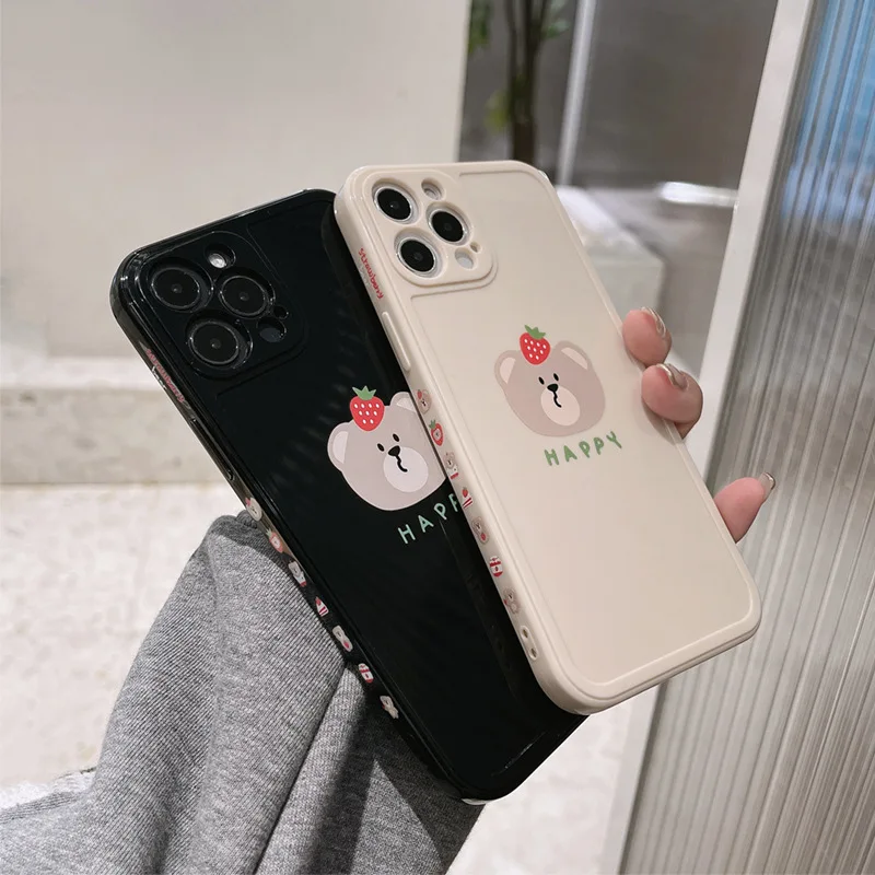 

2021 Cartoon Strawberry Bear Case Cover For iPhone 12 12Pro 12min 12ProMax 11 11Pro 11PROMAX SE2020 7 8 7Plus 8Plus XR XSMAX X