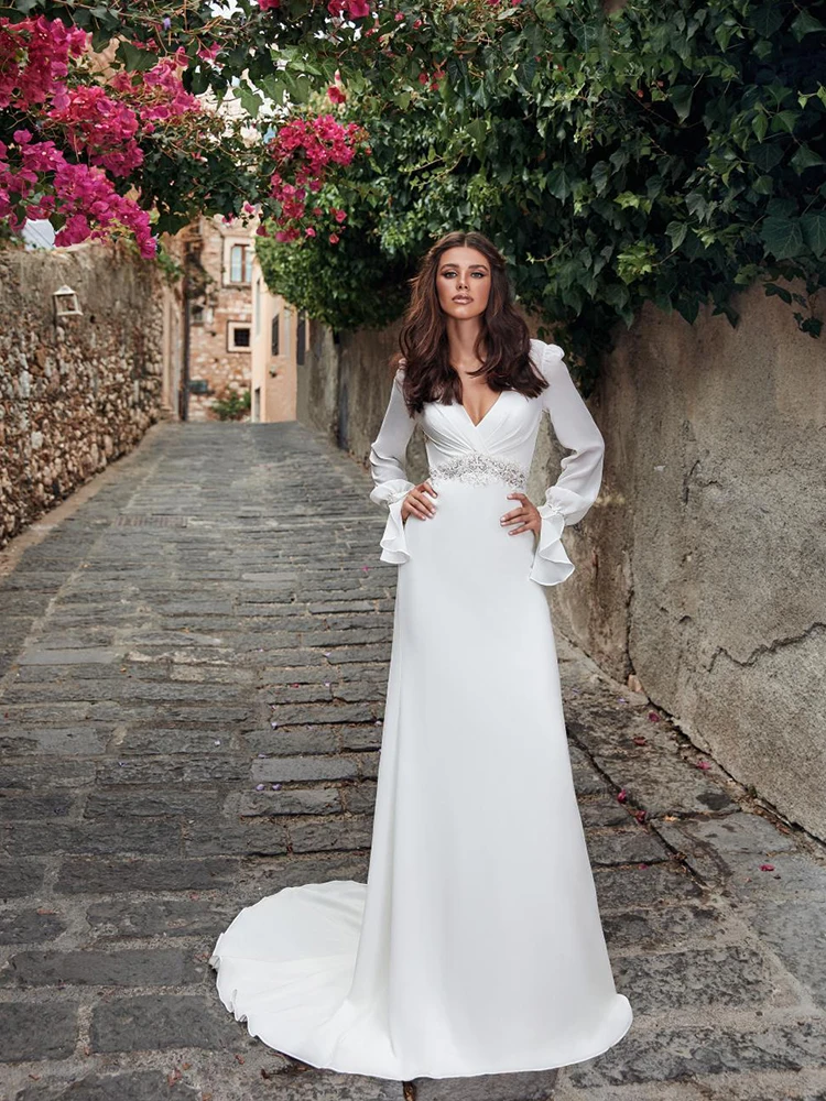 

YILIBER New Simple Wedding Dress Backless Sleeveless Design Chiffon Lace Bride Dresses Princess Dress Plus Size Tailor-made