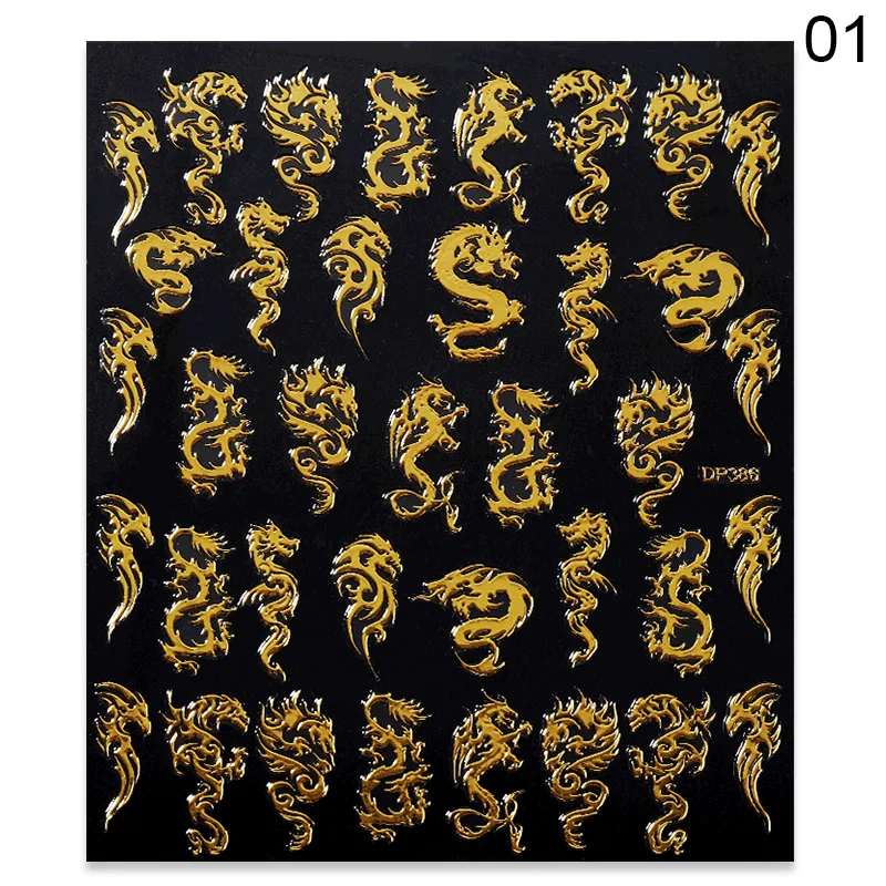 Голографика 3D Nail переводные наклейки на ногти Laser Dragon Phoenixs красочная Фольга для