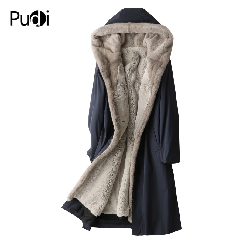 PUDI A49009 Женское зимнее теплое Настоящее меховое пальто парка куртка с норковым