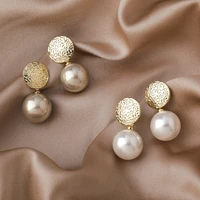 2021 new arrival korean temperament metal champagne pearl earrings fashion simple sweet versatile earrings female jewelry