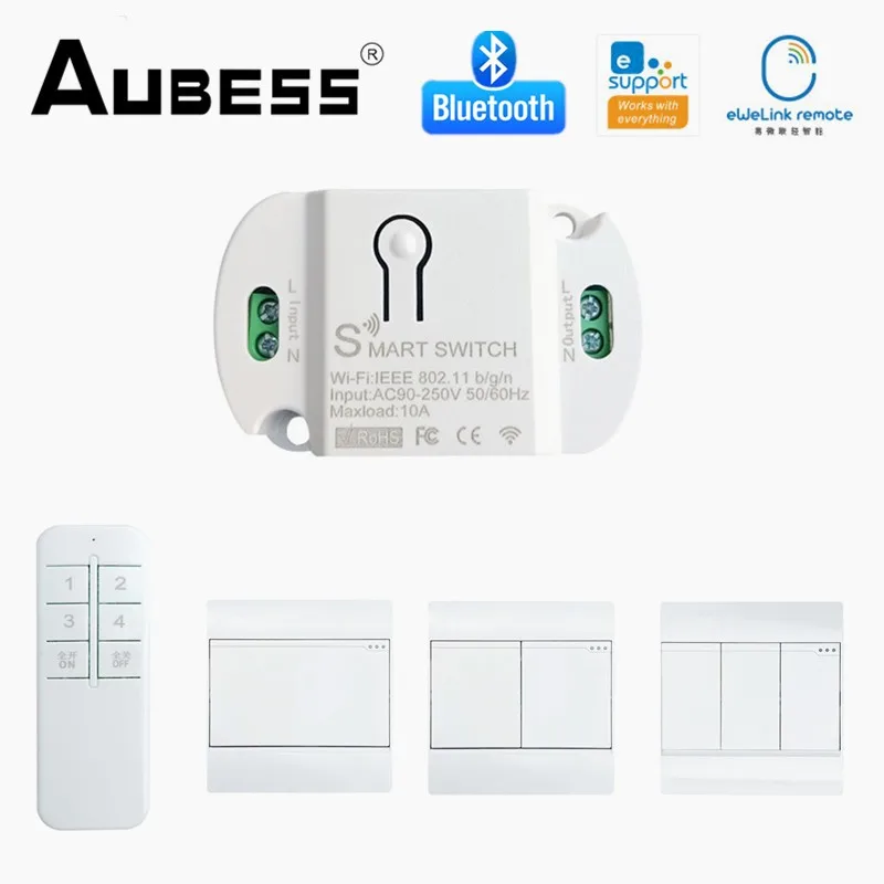 

Aubess Ewelink Smart Switch Module Mini Wifi Bluetooth-compatible 2.4G Voice Control For Alexa Google Home Automation Module Kit