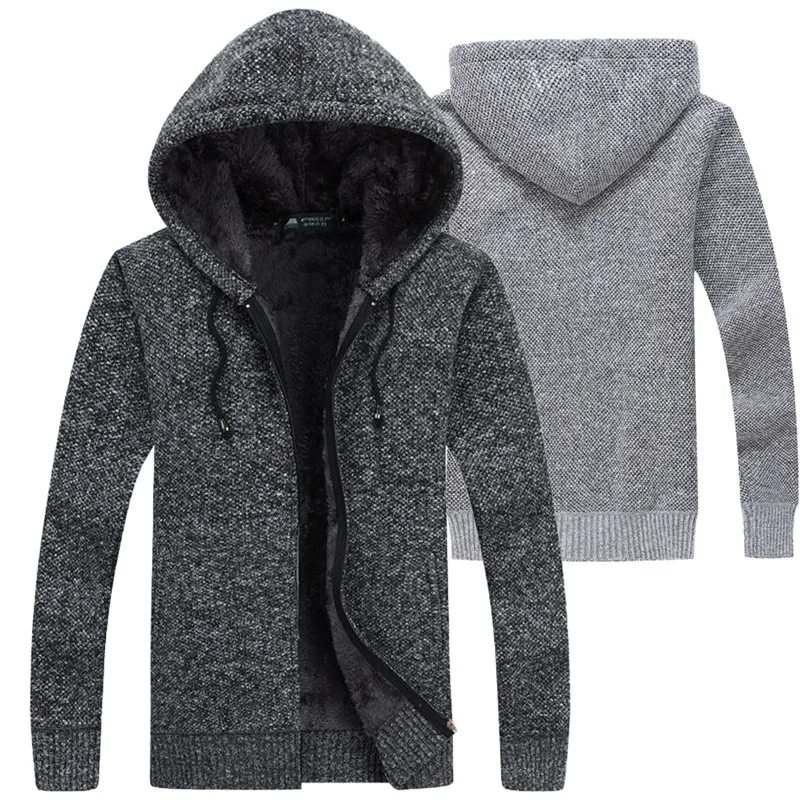 

Men's jacket 2021 new knitted cardigan sweater with hood collar plus velvet thick autumn and winter fur liner jacket fashion cas