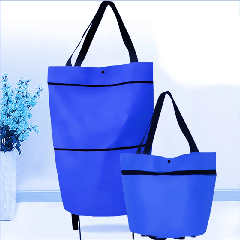 

Portable Shopping Cart with Wheels Folding Resuable Large Capacity Storage Shopping Bag Market Organizer Holder Carrier