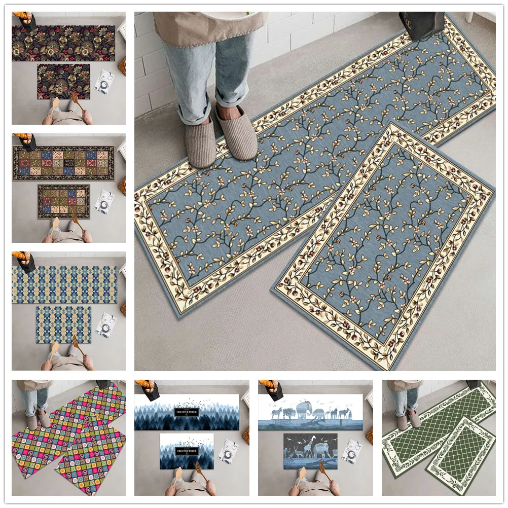 

National Floral Long Kitchen Mat Flannel Non-Slip Bedroom Rug Entrance Doormat Prayer Rugs Living Room Carpet Corridor Area Rug