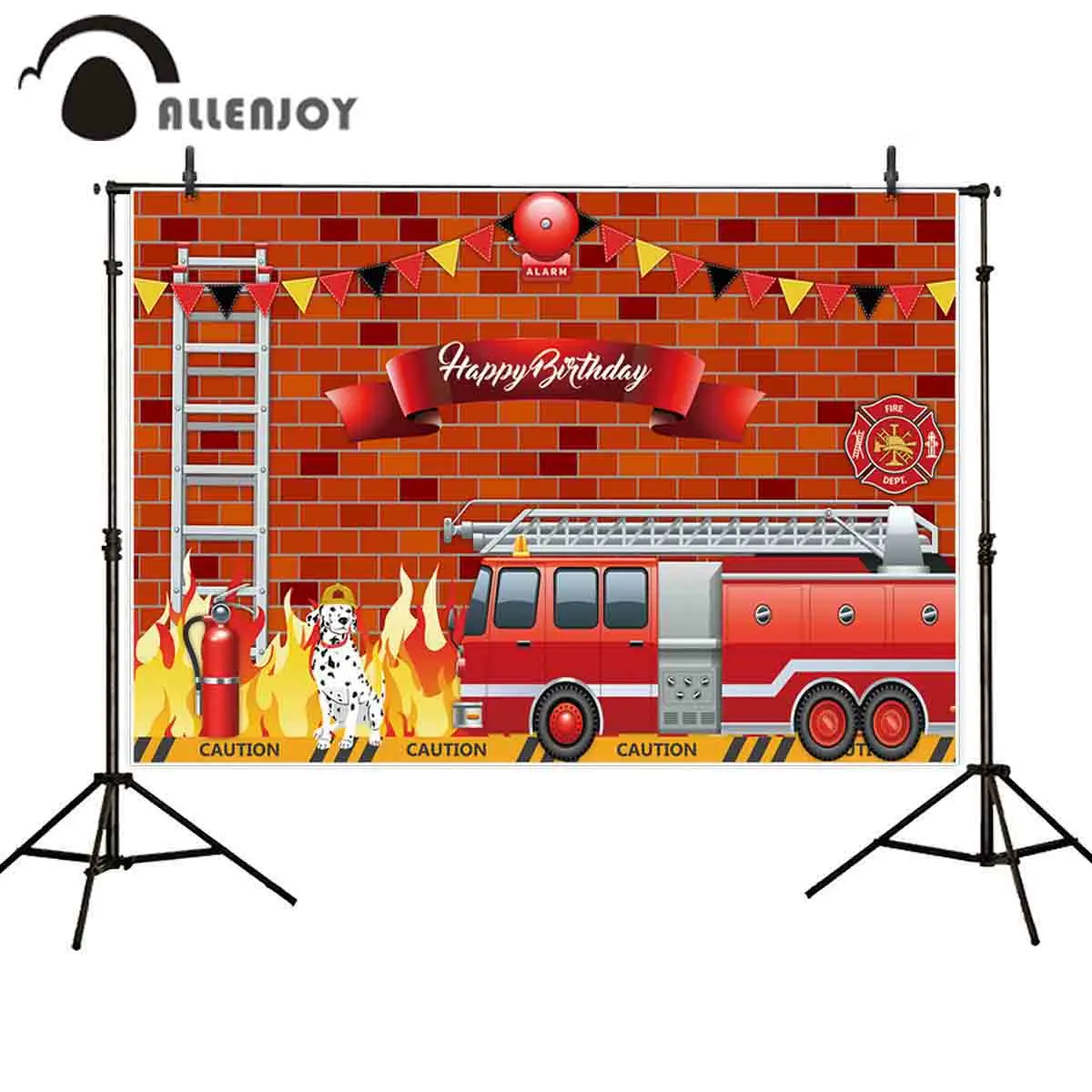 Фотозона для пожарной машины Allenjoy красная кирпичная стена Огнетушитель флаг