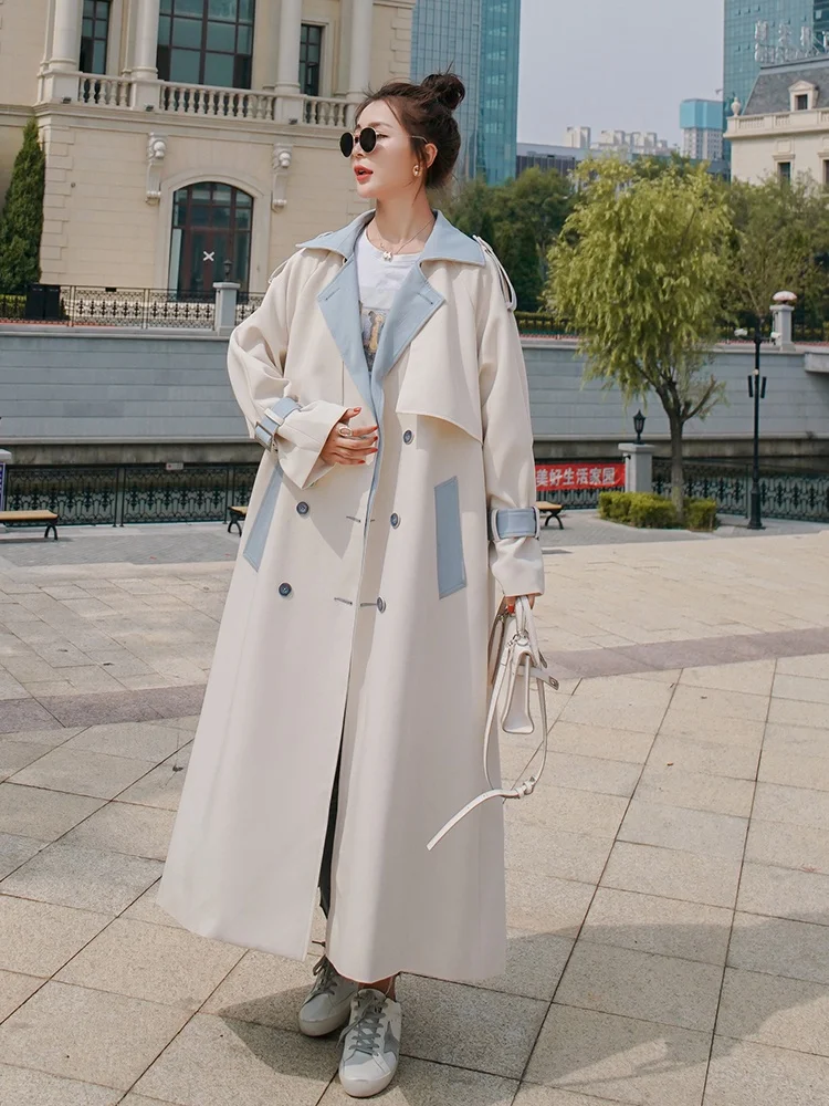 Женский Длинный плащ с поясом куртка большого размера воротником лацканами в