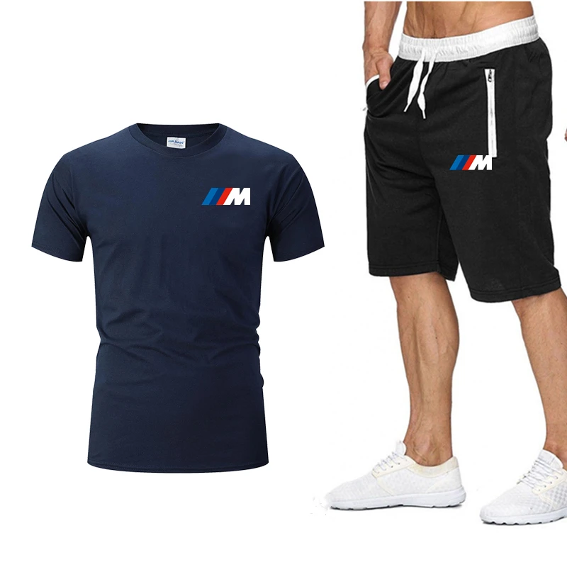 

Men's 2 Piece Set Of Casual Brand New Summer Fashion BMW Sportswear Sportswear short-sleeved T-shirt