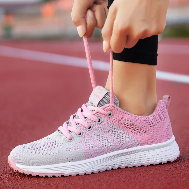 

2021 Women Casual Shoes Fashion Breathable Walking Outdoor Mesh Lace Up Flat Sport Shoe Women's Sneakers Tenis Feminino