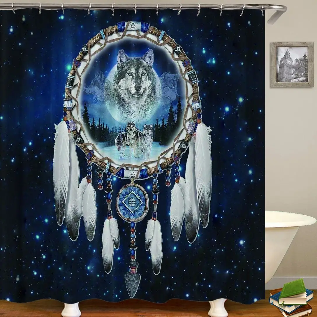 

Перо волк "Звездное небо" 3D печати Душ Шторы s Водонепроницаемый Ванная комната Шторы в богемном стиле Ванна Экран домашнего декора ванной к...