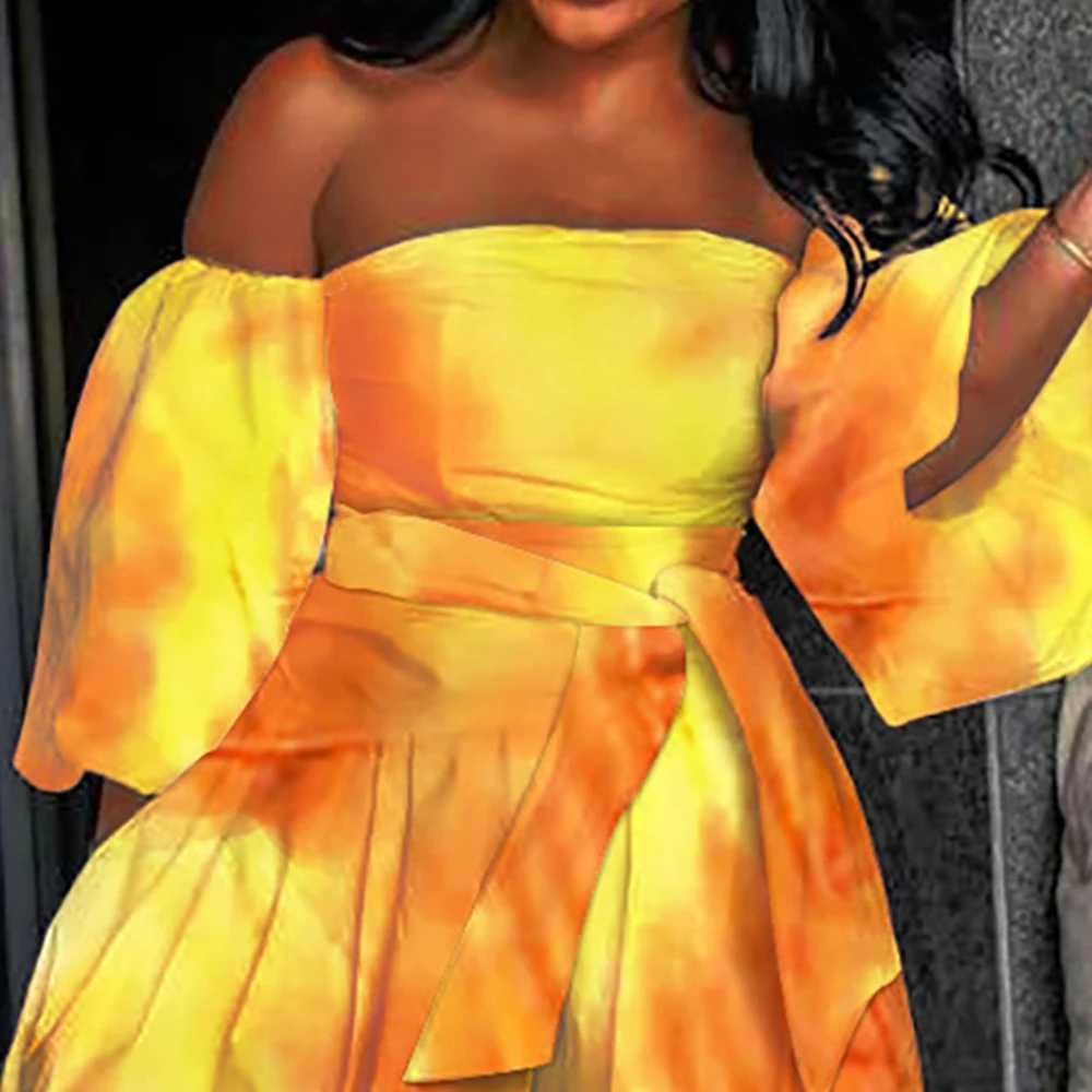 

Summer 2021 New Loose African Printing Splicing One Shoulder High Waist Sexy Sexy Jumpsuit Europe America Strapless Casual