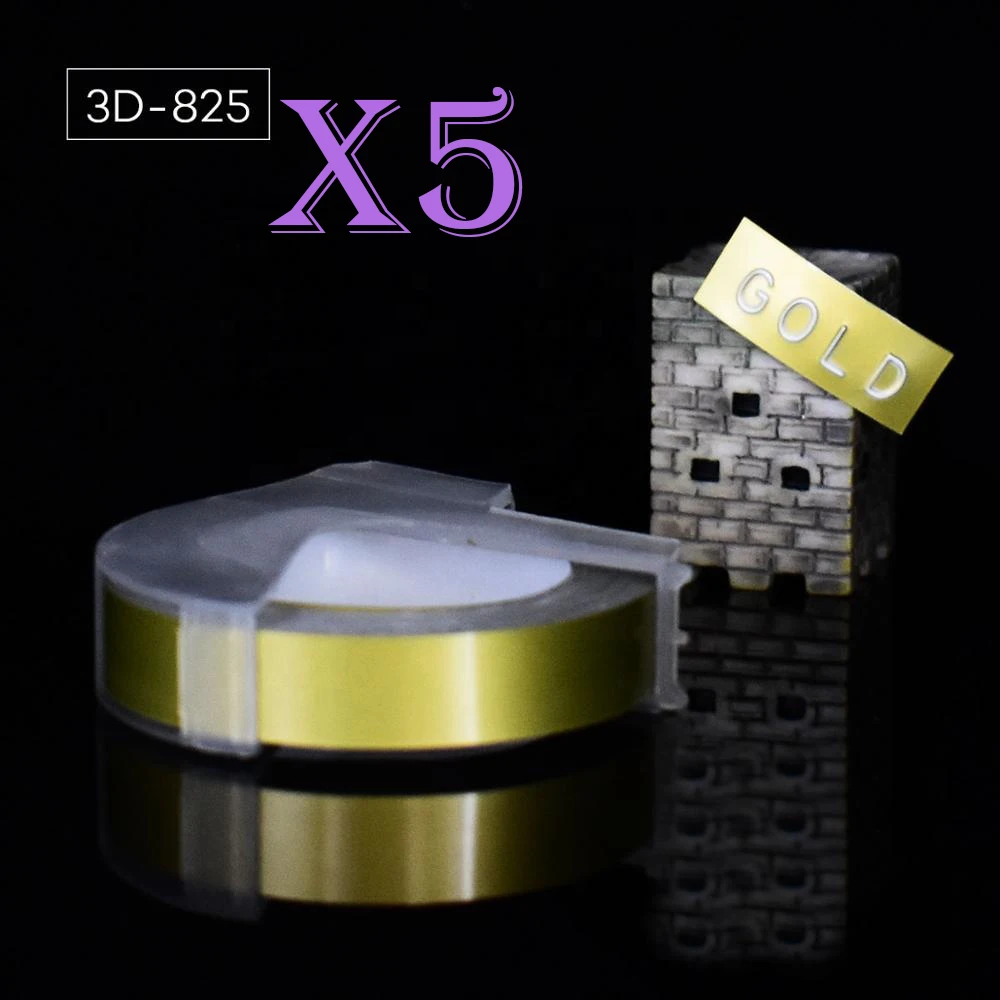gold Многоцветный 5 рулонов 3D 9 мм ПВХ тиснение этикеток лента совместимый с dymo 1610 12965 ручной принтер этикеток для Motex E101 производитель этикеток - Цвет: gold
