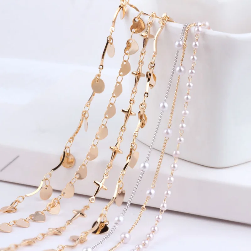 1 метр подлинное золотое покрытие жемчуг Любовь круг цепь ручной работы ожерелье