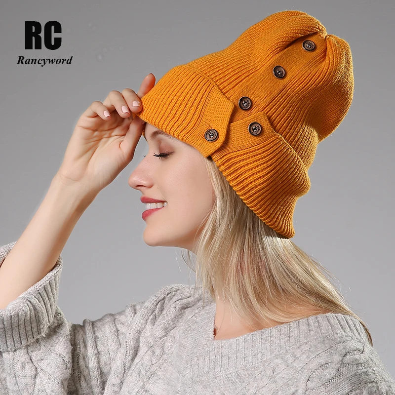 [Rancyword] Winter Hats For Women Wool Knitted Angora Hat Beanies Female Warm Rabbit Fur Skullies Beanie Girl RC2078-1 | Аксессуары для