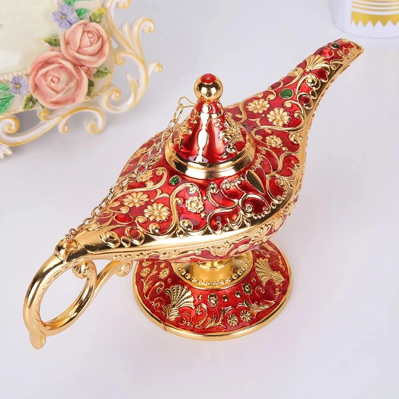 

Vintage Metal Aladdin Lamp Display Lamp Ornament Decoration European Style Russian Wishing Genie Lamp Tea Pot Gift Figurines