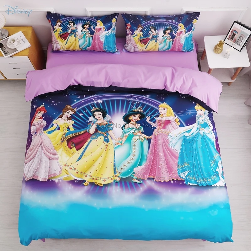 Cartoon Disney Princess Bedding Set Bedclothes Duvet Cover Bed Sheet Pillowcase Women Girls Frozen Printed Bed Set Birthday Gift