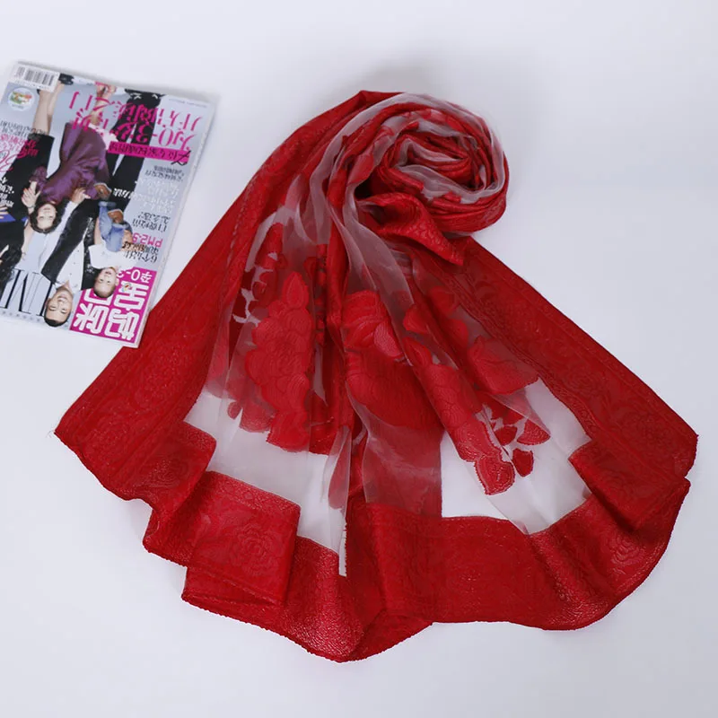 

New Gradient Cut Flower Scarf Female Organza Hollow-out Bask Lace Shawls Beach Towels Mz022 Silk Scarf