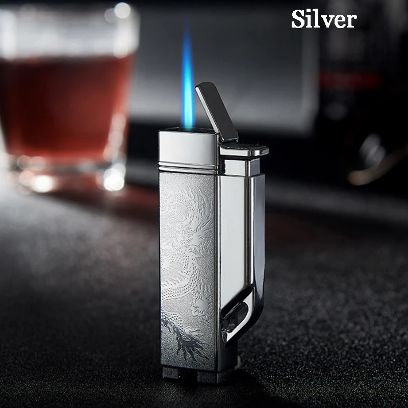 

Gadgets For Men Dropship Suppliers Zinc Alloy Torch Lighter Jet Flame Windproof Butane Lighter Cigar Accessories Cool Gadgets