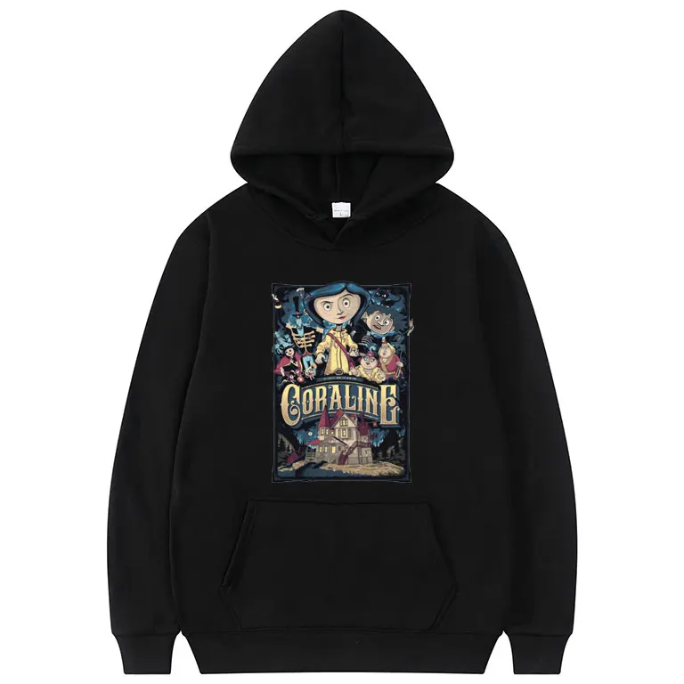 

Coraline Print Hoodie Tim Burton Neil Gaiman Nightmare Before Christmas Goth Dark Men Women Hoodies Mens Fashion Swag Sweatshirt