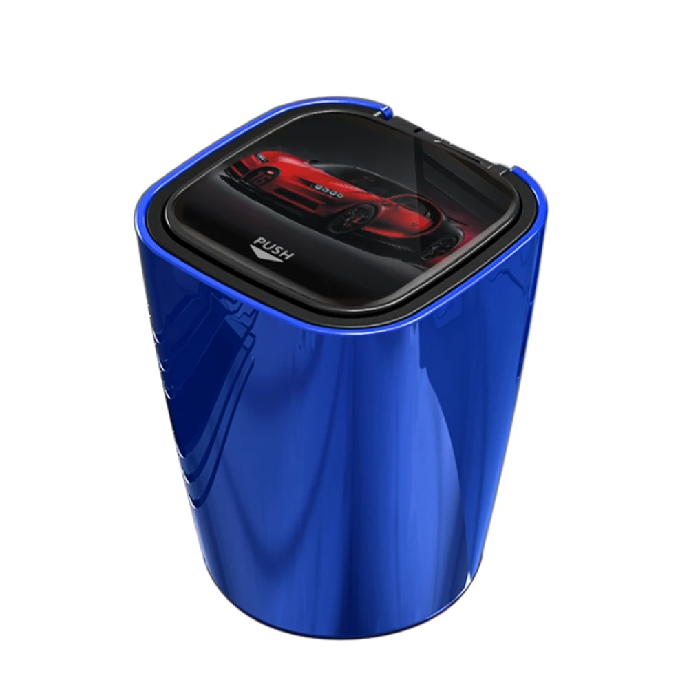 

Car Ashtray With LED Light Push Type Lid Multifunctional Smokeless Cigarette Holder Ashtray Trash Can Interior Decoration