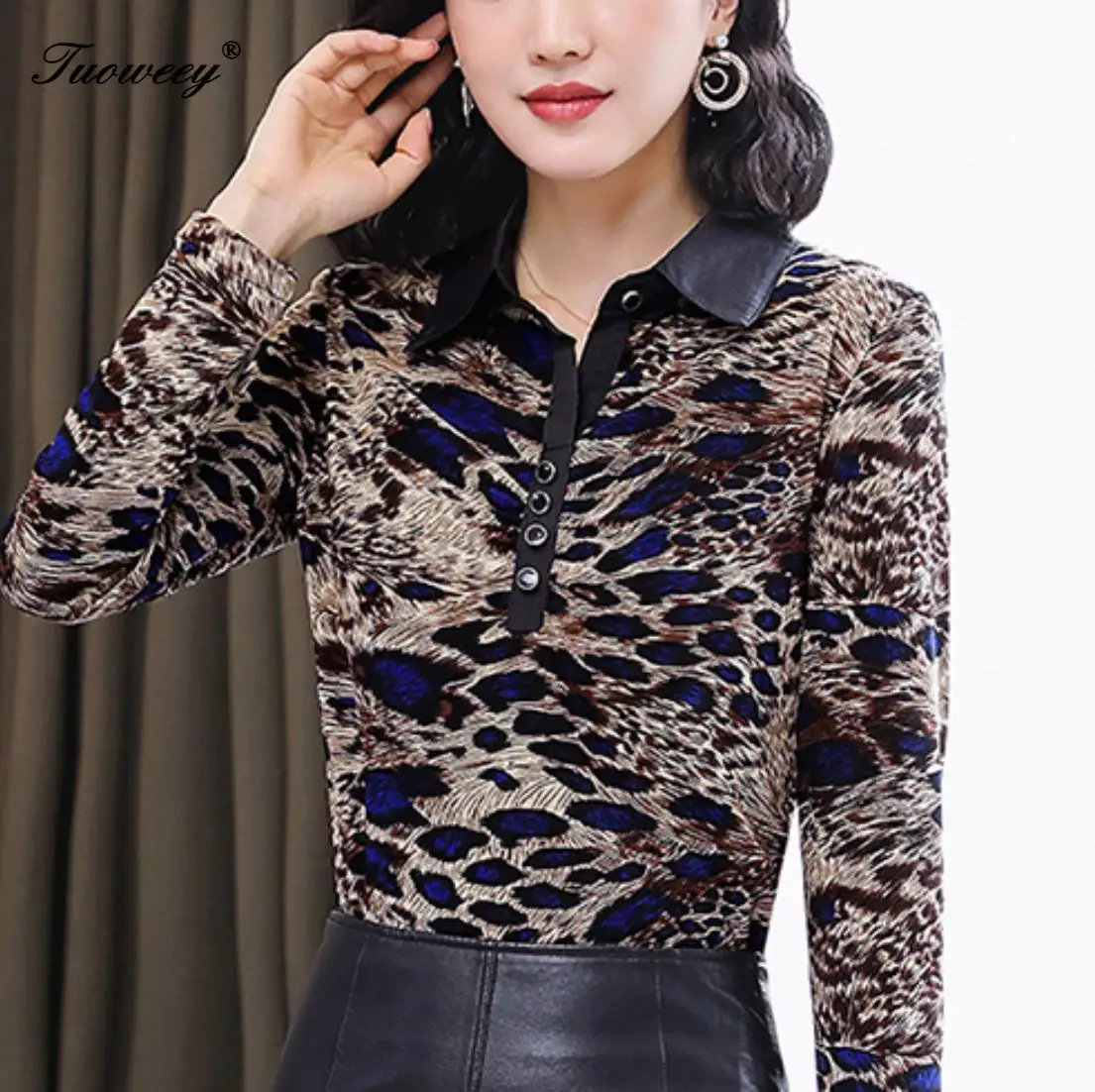 

blusas mujer de moda 2020 leopard print office button blouse women tops camisas mujer chemisier femme womens tops and blouses