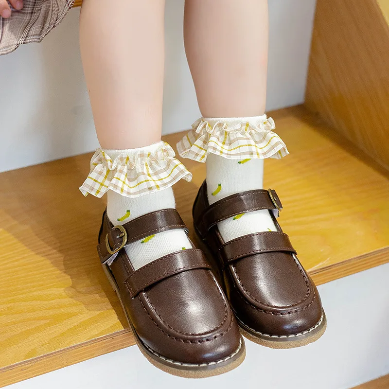 Детские носки новые кружевные белые для маленьких девочек клетчатые с принтом