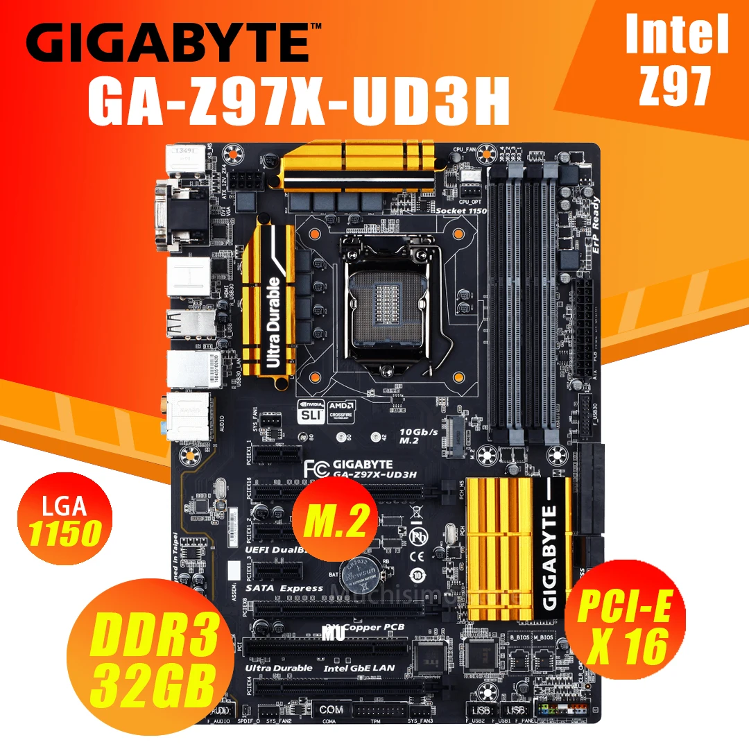 Оригинальная подержанная Материнская плата Gigabyte модель Z97 Socket LGA 1150 DDR3 USB3.0 SATA3.0 |