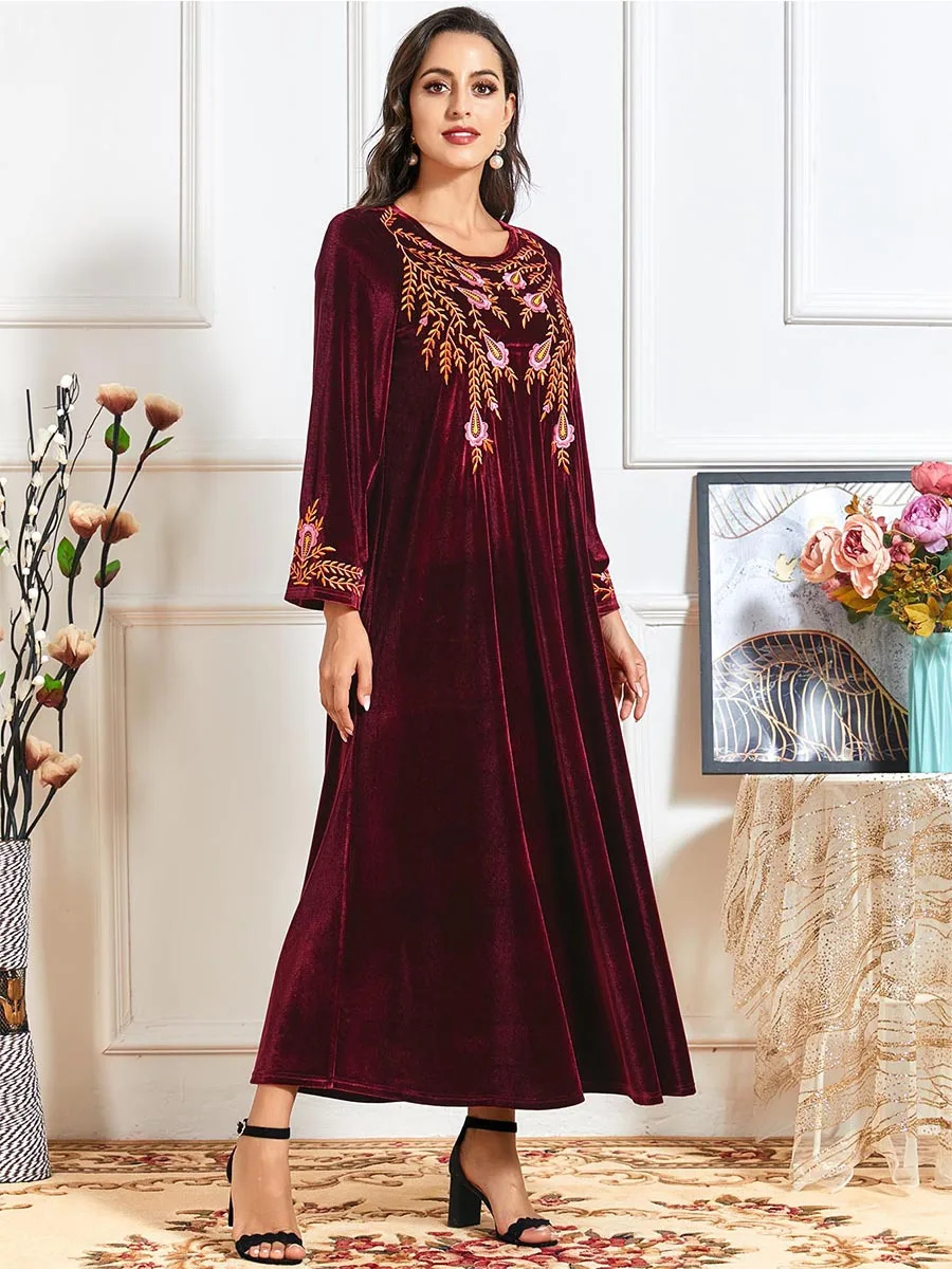 Платье-макси с длинным рукавом и вышивкой, в Пакистанском Стиле