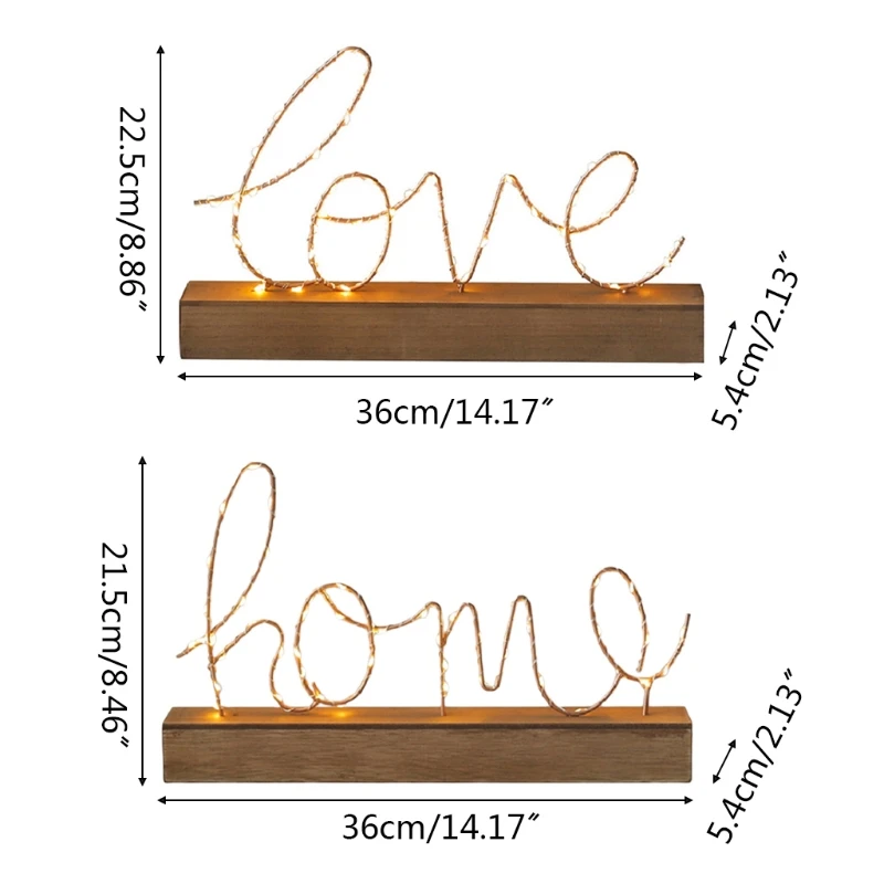 

Wooden Base Night Light Chic Iron Love Home Letter LED Lamp Simple Cozy Home Desk Adornment Warm Decor
