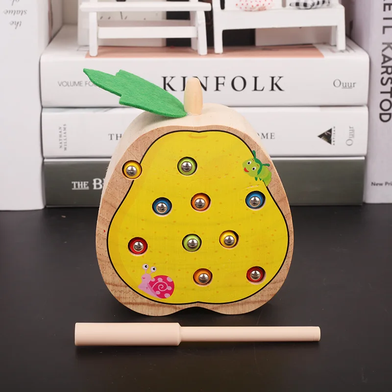 Pear-TJ266A 3D Головоломка Детские деревянные игрушки дети ловят червей игра цветная Когнитивная Магнитная обучающая игрушка Монтессори Развивающие игрушки для детей - Цвет: Pear-TJ266A