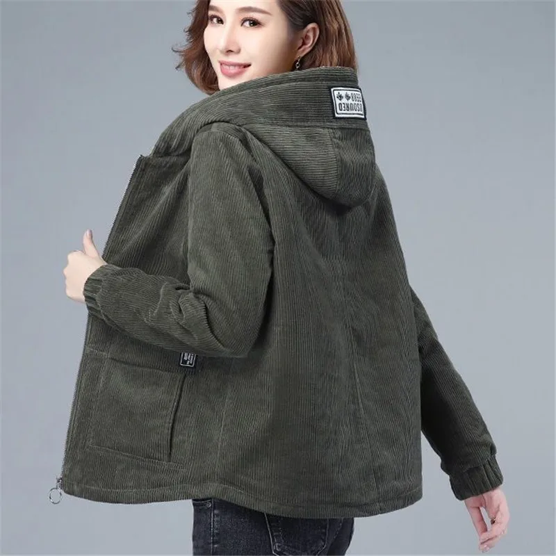 

Corduroy Jacket For Women 2020 New Winter Thicked Warm Parkas Casual Loose Hooded Short Windbreaker Coat Large Size 5XL Y642