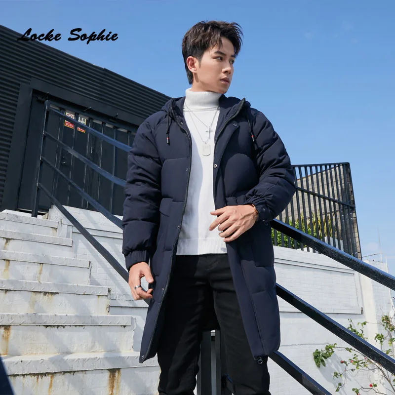 Мужская длинная пуховая куртка размера s плюс 2019 Зимний белый утиный пух в клетку