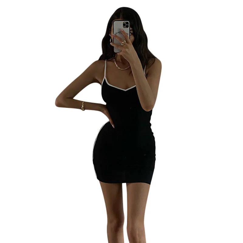 

2021 Black V Neck Bodycon Dress Women Spaghetti Strap Backless Club Sexy Summer Off Shoulder Mini Party Dresses