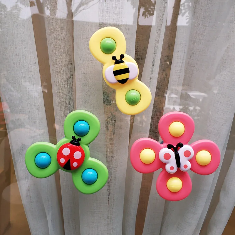 

3Pcs Gyro Insect Sucker Spinner Rattle For Kids Table dinner Soothe water Bath Toys for baby toddlers Appease Comforting Gift