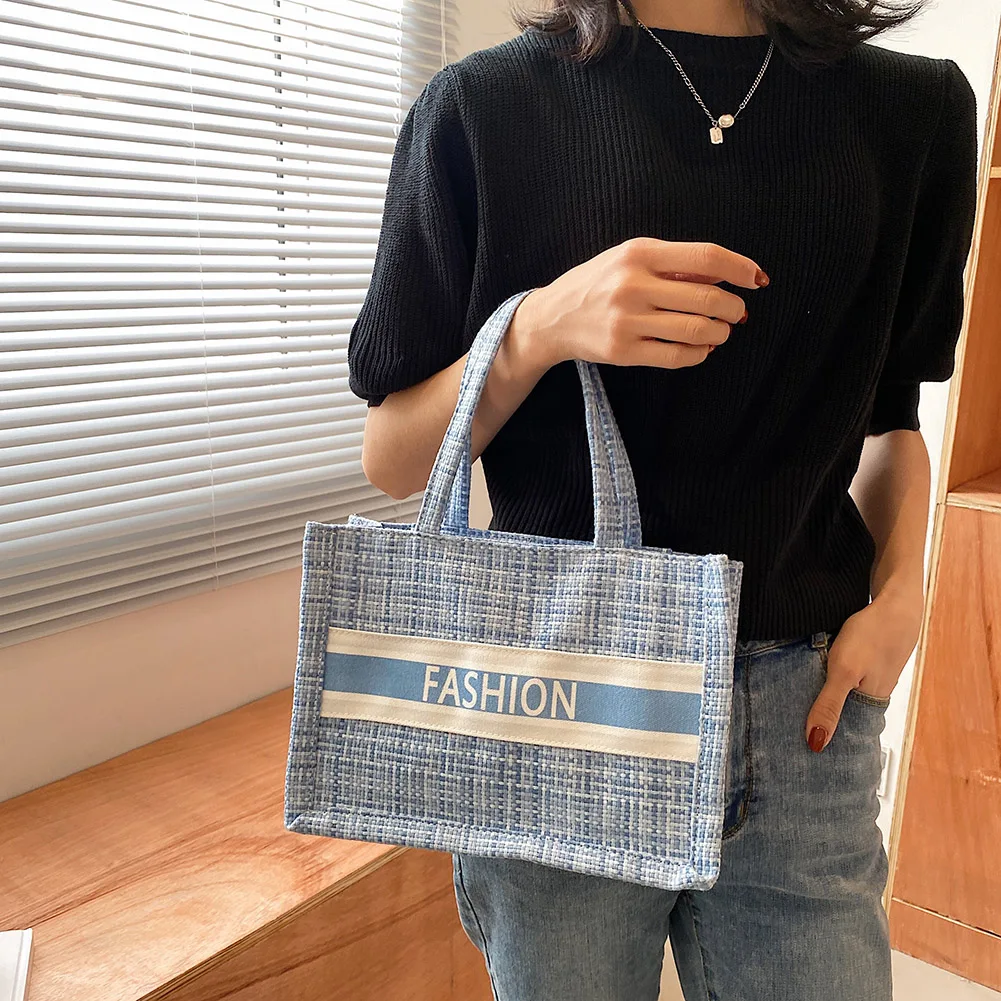 

Ladies Fashion Cloth Print Underarm Handbag Letters Pattern Casual Shopping Weaving Bag Black Blue Camel for Daily Use