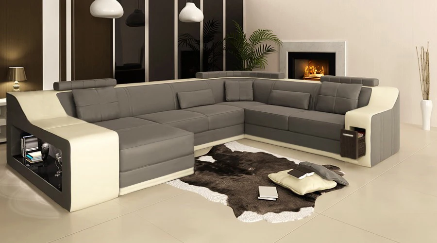 Современный секционный итальянский кожаный диван со светодиодной подсветкой B2006