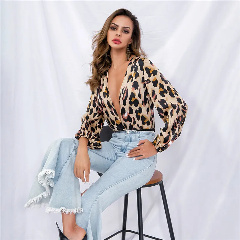Дикий сексуальный Змеиный Леопардовый принт женский боди глубокий v образный