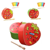magnetic wooden toy kid educational intelligence development toys catch worm game strawberry apple and 1 wand10 worms