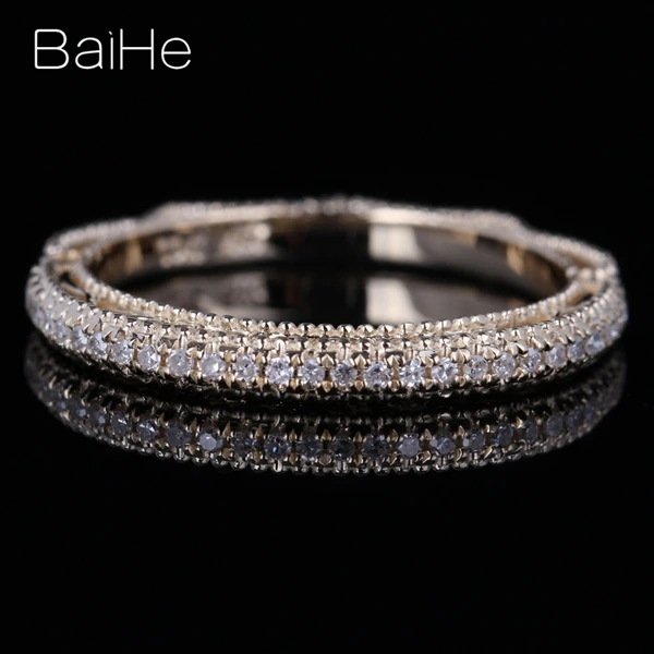 BAIHE Твердое 14 к Желтое золото(AU585) 0.2CT сертифицировано H/SI круглой огранки из натурального бриллианта свадебные женские модные ювелирные изделия кольцо